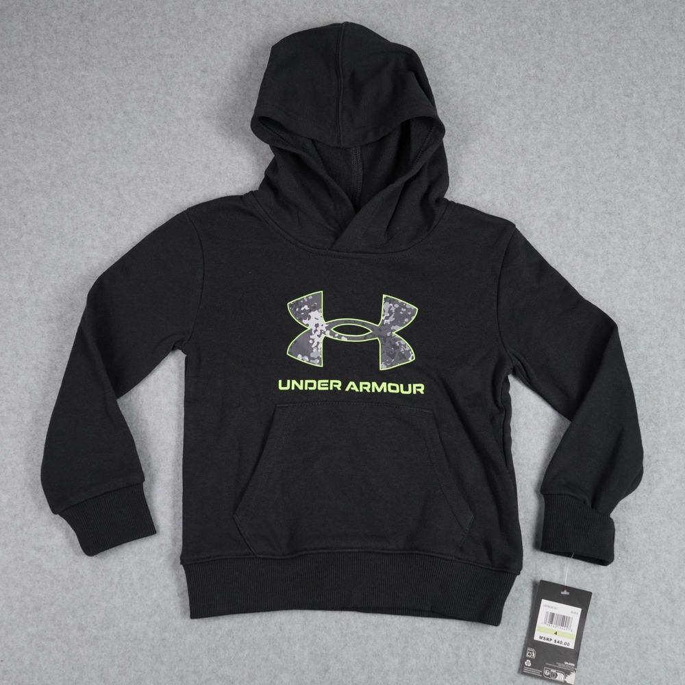 Under Armour Hoodie Kids 4 Black Big Logo Camo Pullover Fleece Sweatshirt